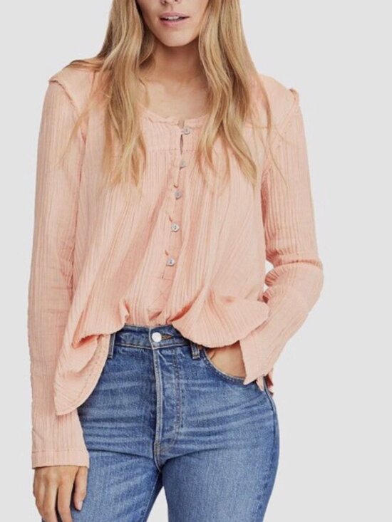 We The Free Tops - We The Free "Sand Dune" Henley Blouse In Peach - Size L